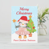 Kinder kerst met kerst met pinguïn Ballerina Flat Feestdagenkaart (Staand voorkant)