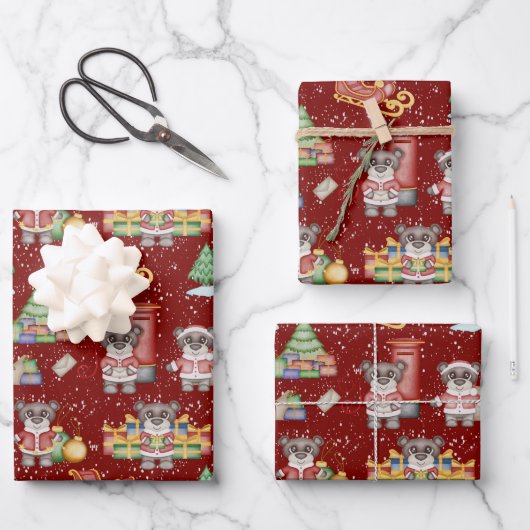 Kinder Kerst Schattigee Feestdieren Beer Inpakpapier Vel (Voorkant)