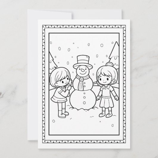 Kinder Kerst Sneeuwman Kleuren Flat Note Kaart (Voorkant)