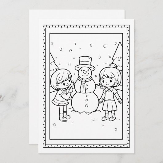 Kinder Kerst Sneeuwman Kleuren Flat Note Kaart (Voorkant / Achterkant)