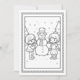 Kinder Kerst Sneeuwman Kleuren Flat Note Kaart