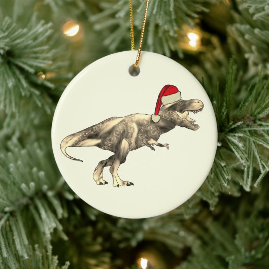 Kinder Kerst T-Rex Dinosaur Santa Keramisch Ornament (Boom)