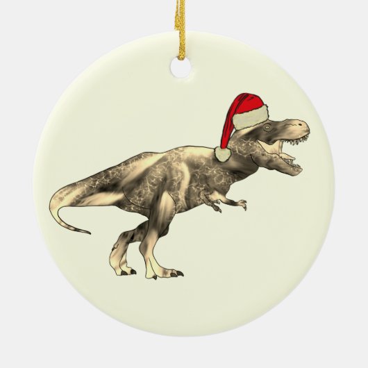 Kinder Kerst T-Rex Dinosaur Santa Keramisch Ornament (Achterkant)