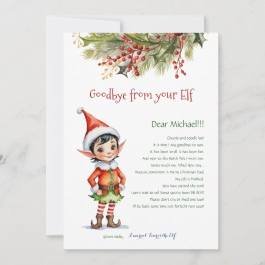 Kinder kerstafscheid van je elfbrief kaart (Voorkant)