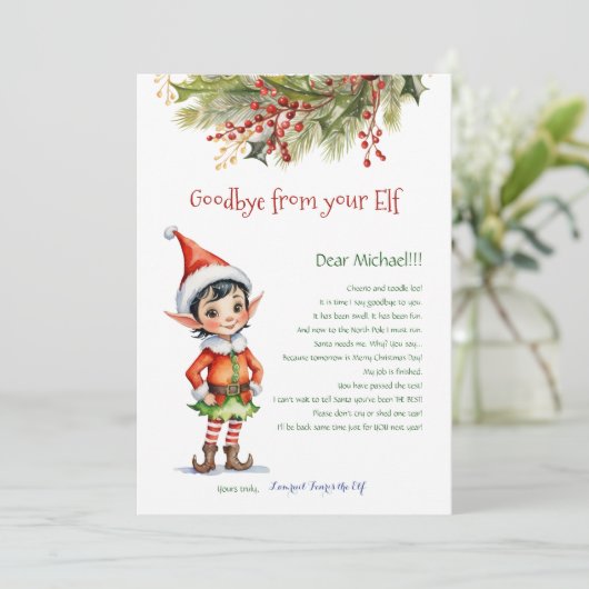 Kinder kerstafscheid van je elfbrief kaart (Staand voorkant)