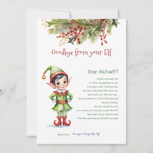 Kinder kerstafscheid van je elfjongensbrief kaart (Voorkant)
