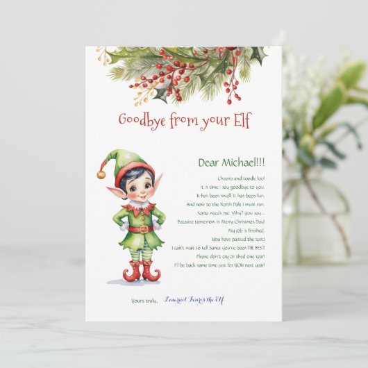 Kinder kerstafscheid van je elfjongensbrief kaart (Staand voorkant)