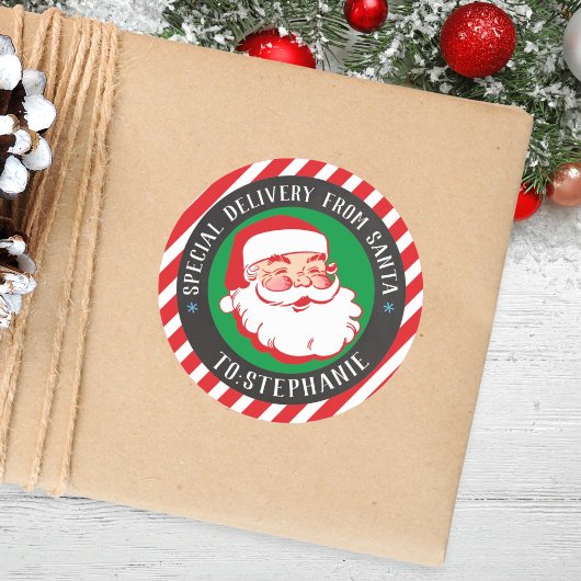 Kinder kerstbezorging van de kerstman ronde sticker