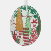 Kinder kerstbomen met rode groene gouden kleuren glas ornament (Voorkant Rechts)