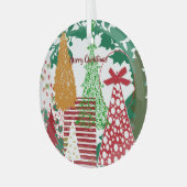 Kinder kerstbomen met rode groene gouden kleuren glas ornament (Voorkant links)