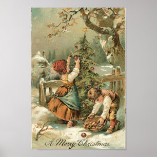 Kinder kerstboomversiering buiten poster