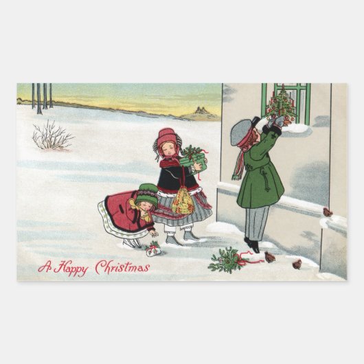 Kinder kerstcadeaus bezorgen rechthoekige sticker (Voorkant)