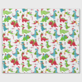 Kinder kerstdinosauriërs, verpakkingspapier cadeaupapier (Vlak)