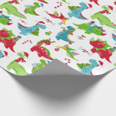 Kinder kerstdinosauriërs, verpakkingspapier cadeaupapier (Hoek)