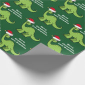 Kinder kerstdinosaurus Cute Custom Green  Cadeaupapier (Hoek)