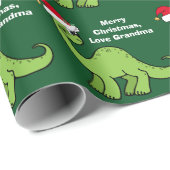 Kinder kerstdinosaurus Cute Custom Green  Cadeaupapier (Rol Hoek)