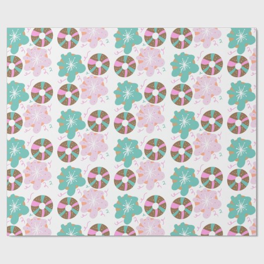 Kinder kerstdonuts Doodle Pink Cadeaupapier (Vlak)
