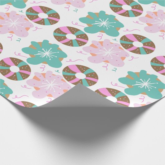 Kinder kerstdonuts Doodle Pink Cadeaupapier (Hoek)