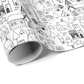 Kinder kerstdorp Whimsical Black & White Cadeaupapier (Rol Hoek)