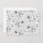 Kinder kerstdorp Whimsical Black & White Feestdagenkaart (Voorkant / Achterkant)