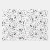 Kinder kerstdorp Whimsical Black & White Inpakpapier Vel (Voorkant)