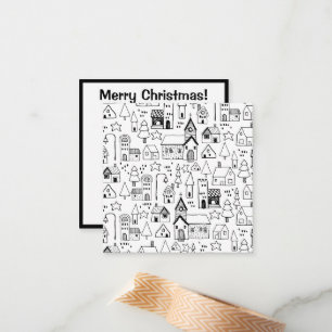 Kinder kerstdorp Whimsical Black & White Notitiekaartje