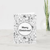 Kinder kerstdorp Whimsical Black & White Notitiekaartje (Voorkant)