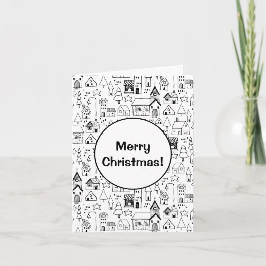 Kinder kerstdorp Whimsical Black & White Notitiekaartje (Voorkant)