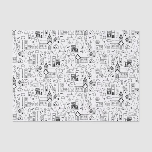 Kinder kerstdorp Whimsical Black & White Tissuepapier (Voorkant)