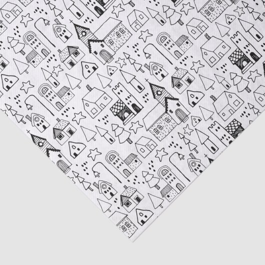 Kinder kerstdorp Whimsical Black & White Tissuepapier (Detail)