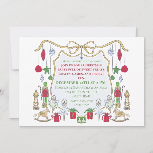 Kinder Kerstfeest Uitnodiging Ballerina Soldaat (Voorkant)