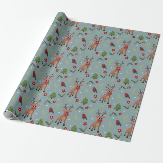 Kinder kerstfeestdag met rudolph Reindeer Pattern Cadeaupapier (Uitgerold)