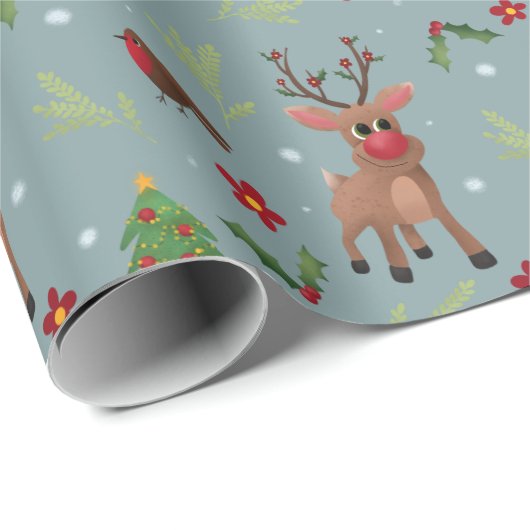 Kinder kerstfeestdag met rudolph Reindeer Pattern Cadeaupapier (Rol Hoek)