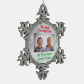 Kinder kerstfoto beste tante ooit tin sneeuwvlok ornament (Links)