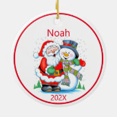 Kinder kerstfoto Sjabloon Naam Jaar Kerstman Keramisch Ornament (Achterkant)