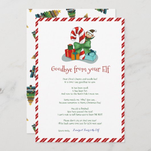 Kinder kerstjongen Elf Goodbye Letter Uitnodiging (Voorkant / Achterkant)
