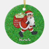 Kinder kerstkerstkerstAfbeelding: Groene Sparkle Keramisch Ornament (Voorkant)