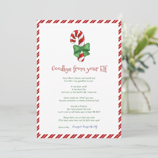 Kinder kerstkind Elf Goodbye Letter Kaart (Staand voorkant)