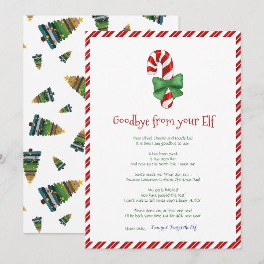 Kinder kerstkind Elf Goodbye Letter Kaart (Voorkant / Achterkant)