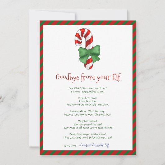 Kinder kerstkind Elf Goodbye Letter Kaart (Voorkant)