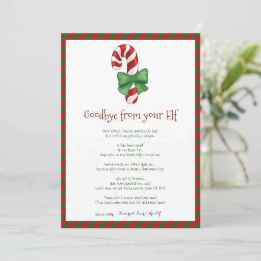 Kinder kerstkind Elf Goodbye Letter Kaart (Staand voorkant)
