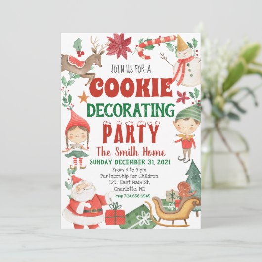 Kinder kerstkoekjes Decoratieve Partij Uitnodiging (Staand voorkant)