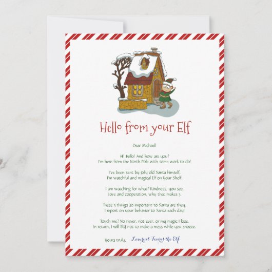 Kinder kerstman Elf Boy Hallo Letter Uitnodiging (Voorkant)