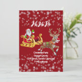 Kinder kerstman feest rendieren sneeuwvlok rood kaart (Staand voorkant)