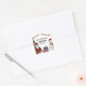Kinder Kerstman & Sneeuwman Vakantie Vierkante Sticker (Envelop)