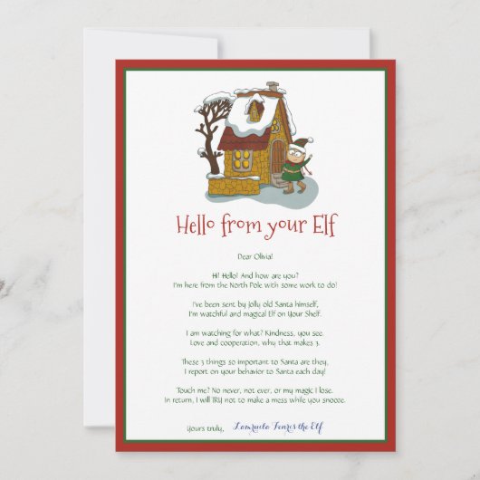 Kinder kerstmeisje Elf Hallo brief uitnodiging (Voorkant)