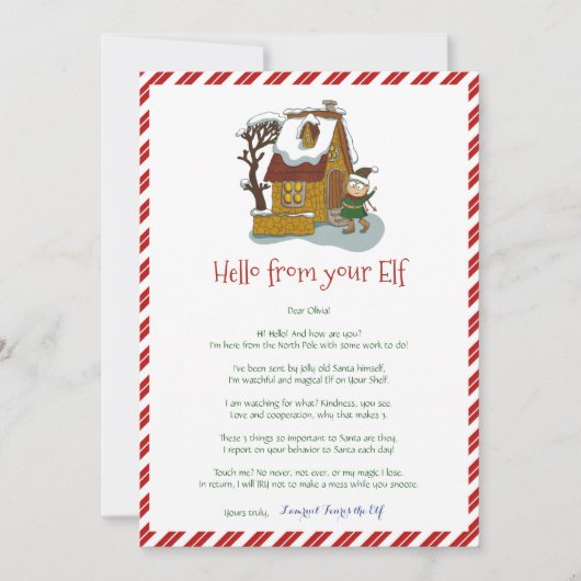 Kinder kerstmeisje Elf Hallo brief uitnodiging (Voorkant)