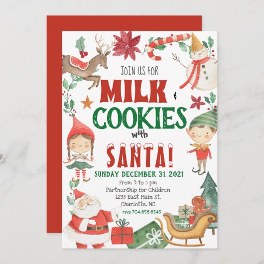 Kinder kerstmelk en uitnodigingen voor koekjes (Voorkant / Achterkant)