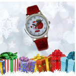 Kinder Kerstmis Horloge<br><div class="desc">De kinderen in je leven zullen dol zijn op dit rode glinsterende horloge met de kerstman en zijn tas met speelgoed voor de feestdagen!</div>