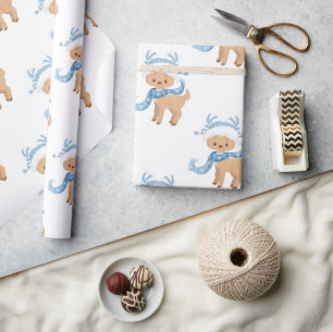 Kinder kerstmis met blauw winterrenrenrendier cadeaupapier